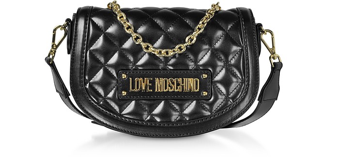 Love Moschino Black Quilted Eco-Leather Shoulder Bag at FORZIERI