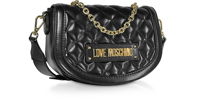 Love Moschino Black Quilted Eco-Leather Shoulder Bag at FORZIERI