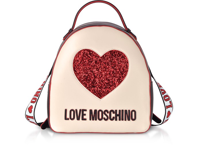 Love Moschino Ivory & Black Heart Backpack at FORZIERI