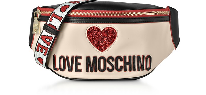 Ivory & Black Heart Belt bag - Love Moschino