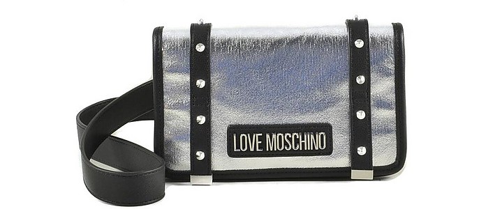 Coated Canvas Silver Shoulder Bag - Love Moschino