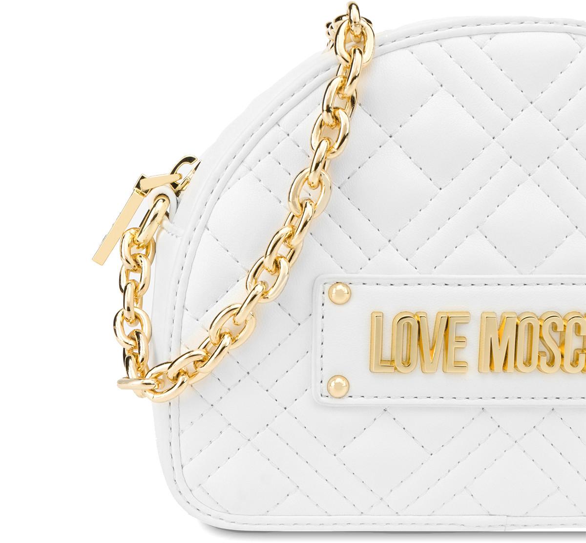 Love Moschino White Quilted Half Moon Bag at FORZIERI