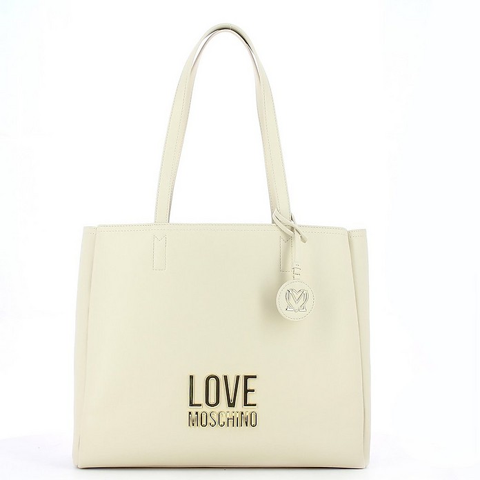 Cream Signature Tote Bag - Love Moschino