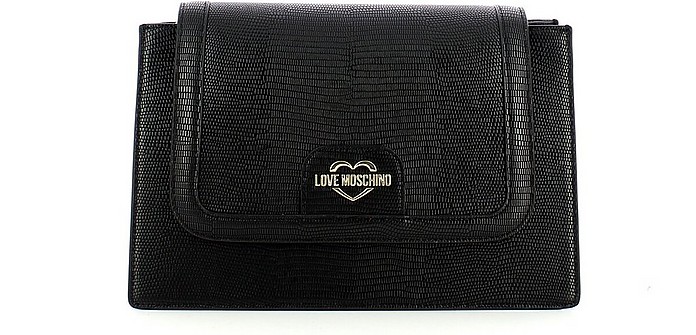Black Lizard Print Shoulder Bag - Love Moschino