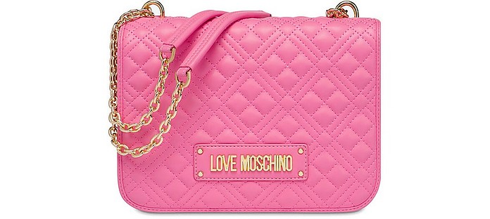 Love Moschino Neon Pink Quilted Shoulder Bag at FORZIERI