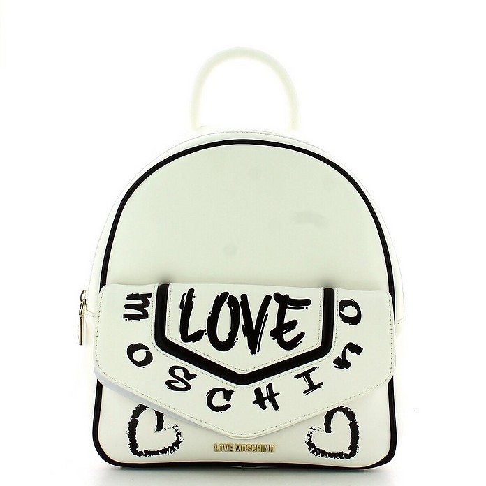 White Grafiti Print Backpack - Love Moschino