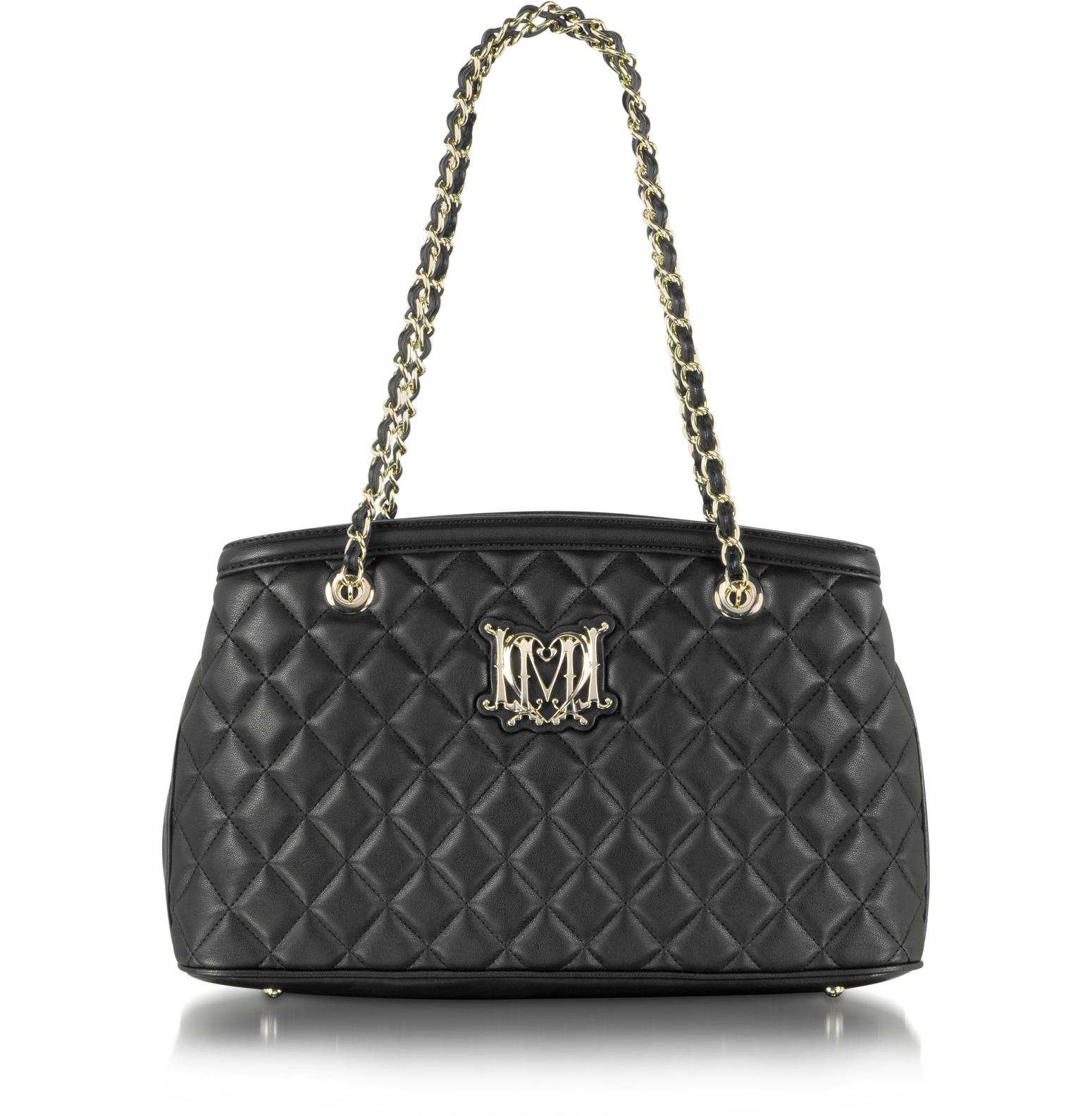 Moschino Love Moschino Black Quilted Eco Leather Satchel at FORZIERI