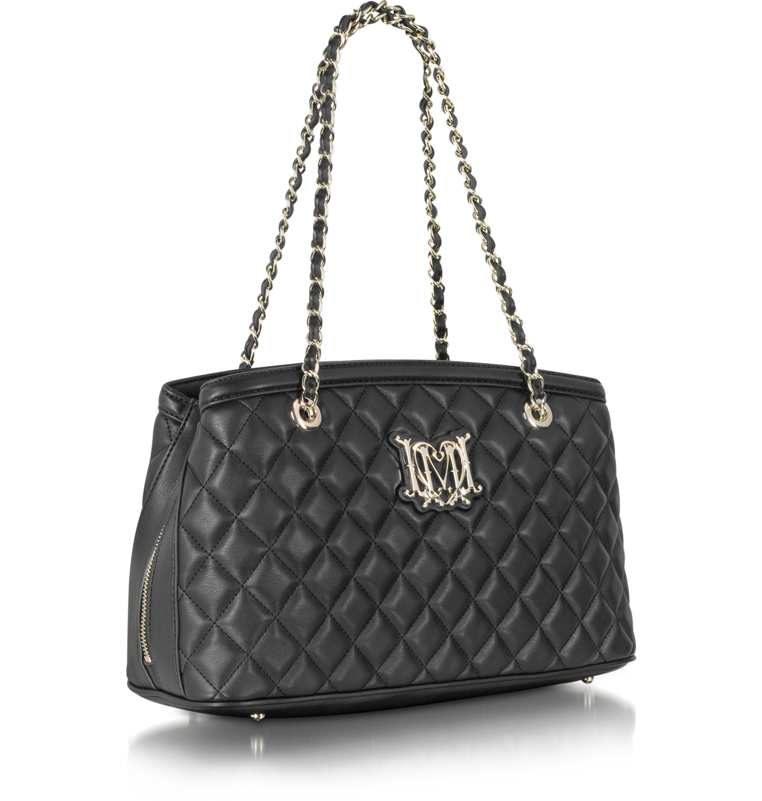 Moschino Love Moschino Black Quilted Eco Leather Satchel at FORZIERI