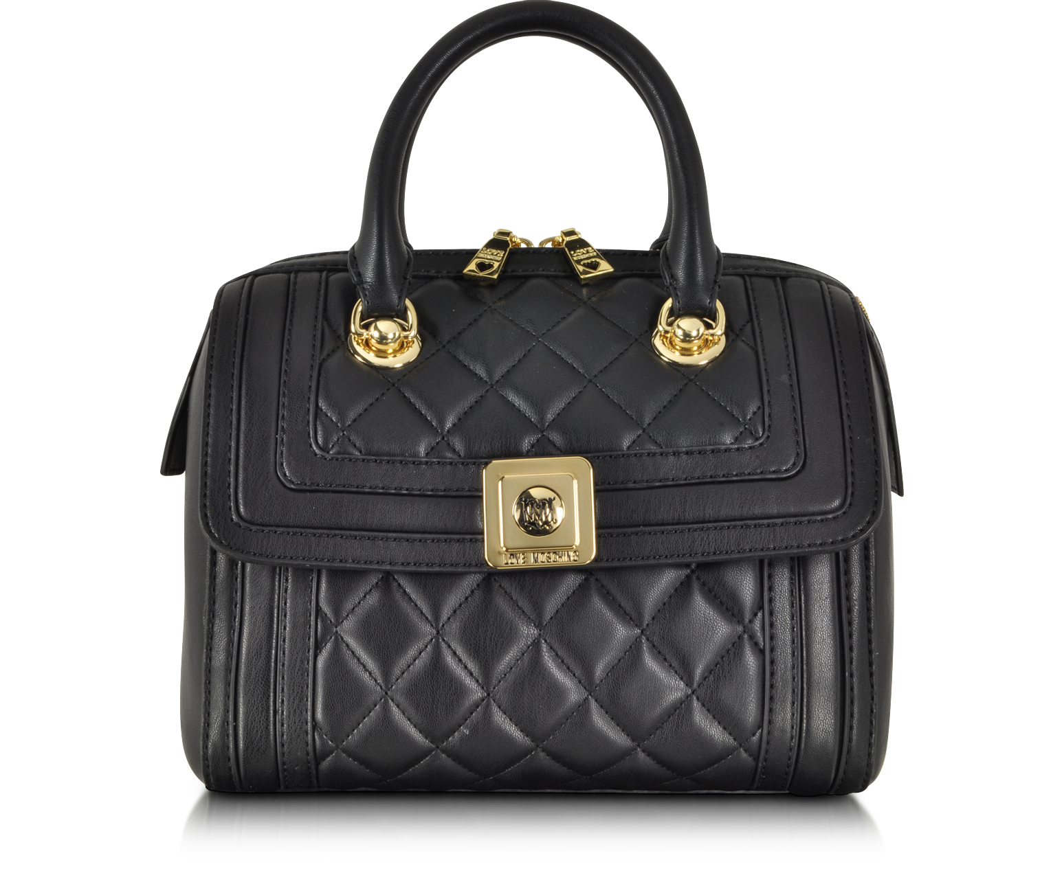 Love Moschino Black Quilted Eco Leather Satchel w/Shoulder Strap at ...