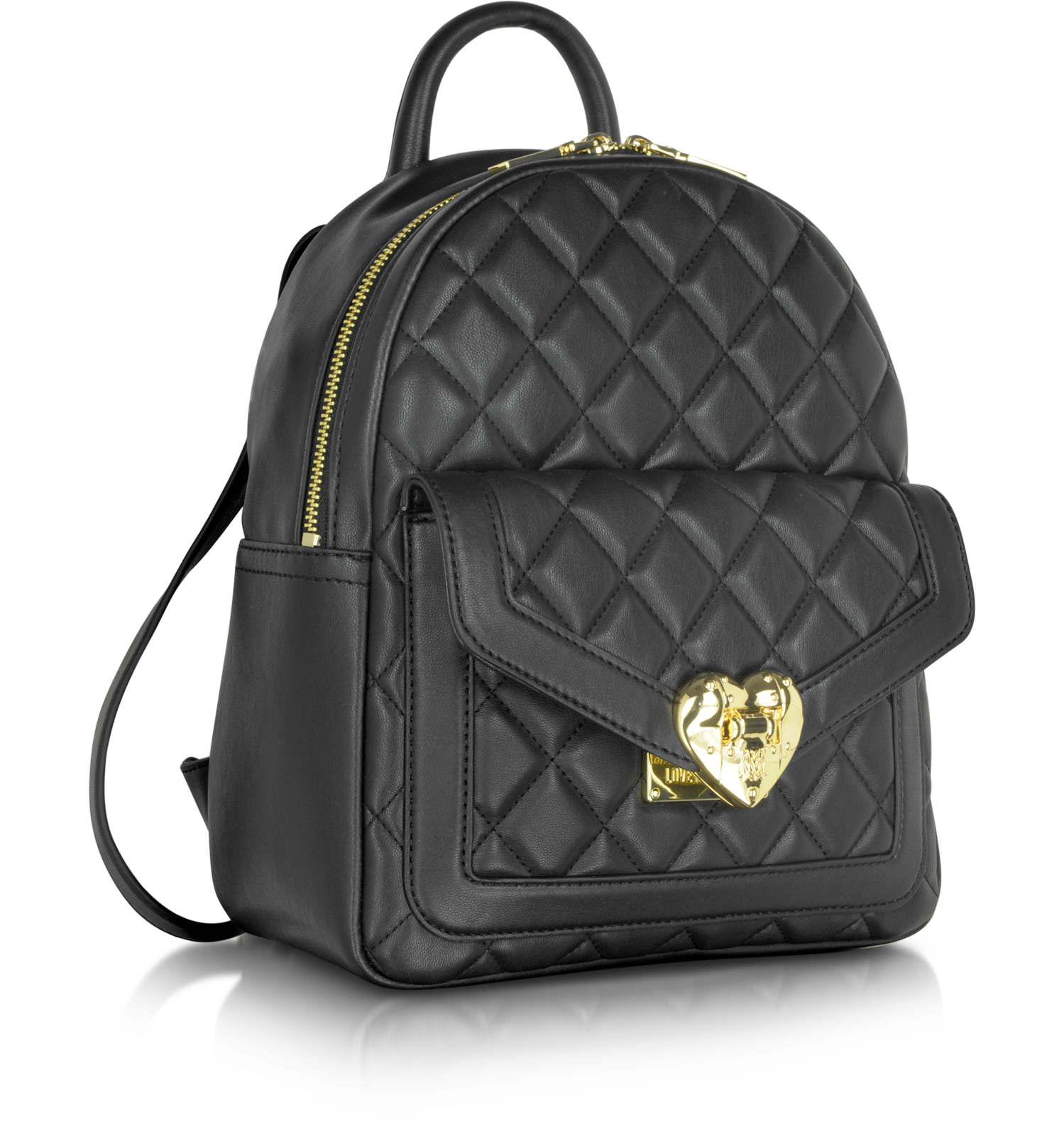 Love Moschino Black Heart Quilted Eco Leather Small Backpack at FORZIERI