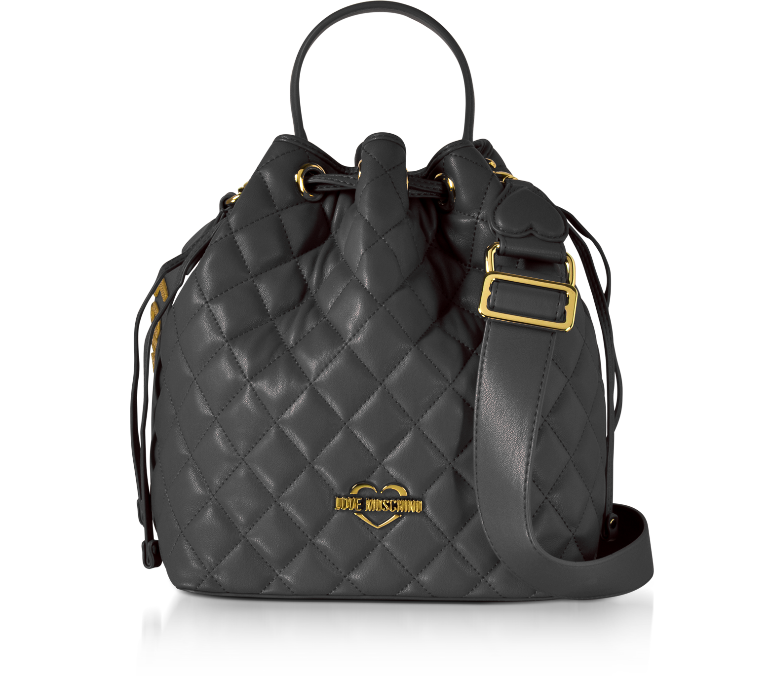 Black Quilted Eco Leather Bucket Bag 
