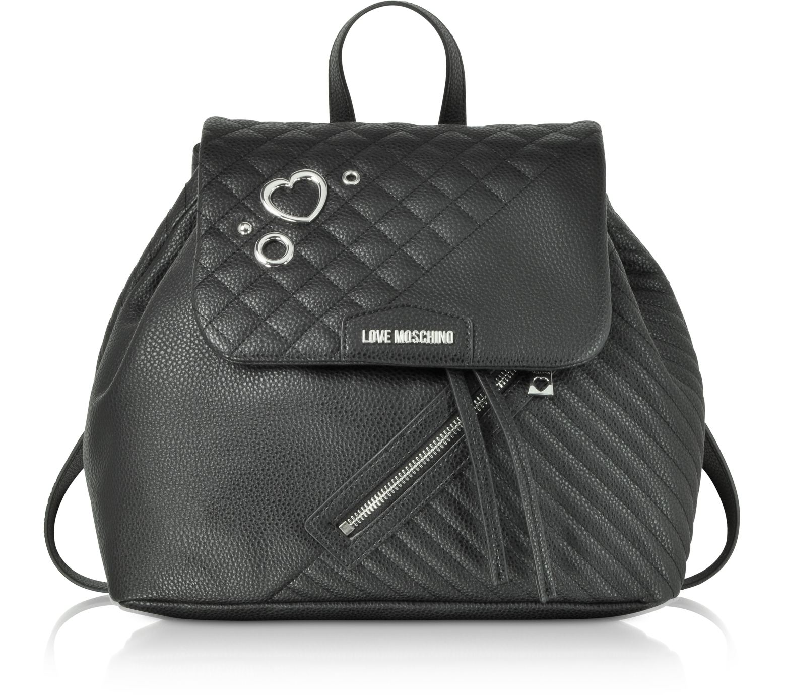 Love Moschino Black Quilted Eco Leather Backpack at FORZIERI