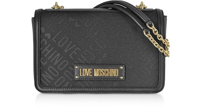 Large Signature Fabric Black Shoulder Bag - Love Moschino / u XL[m