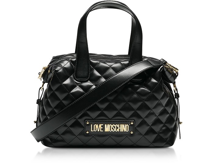 Black Quilted Satchel Bag - Love Moschino