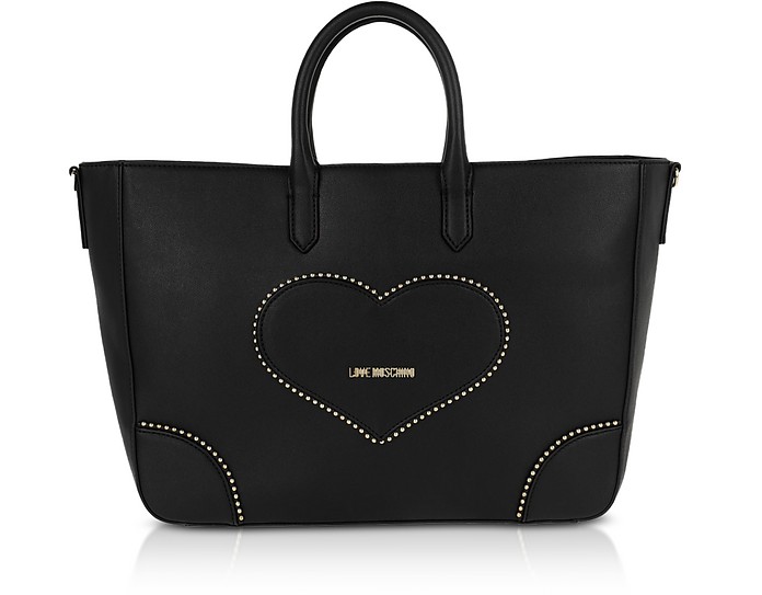 Black Eco-Leather Heart Tote Bag - Love Moschino