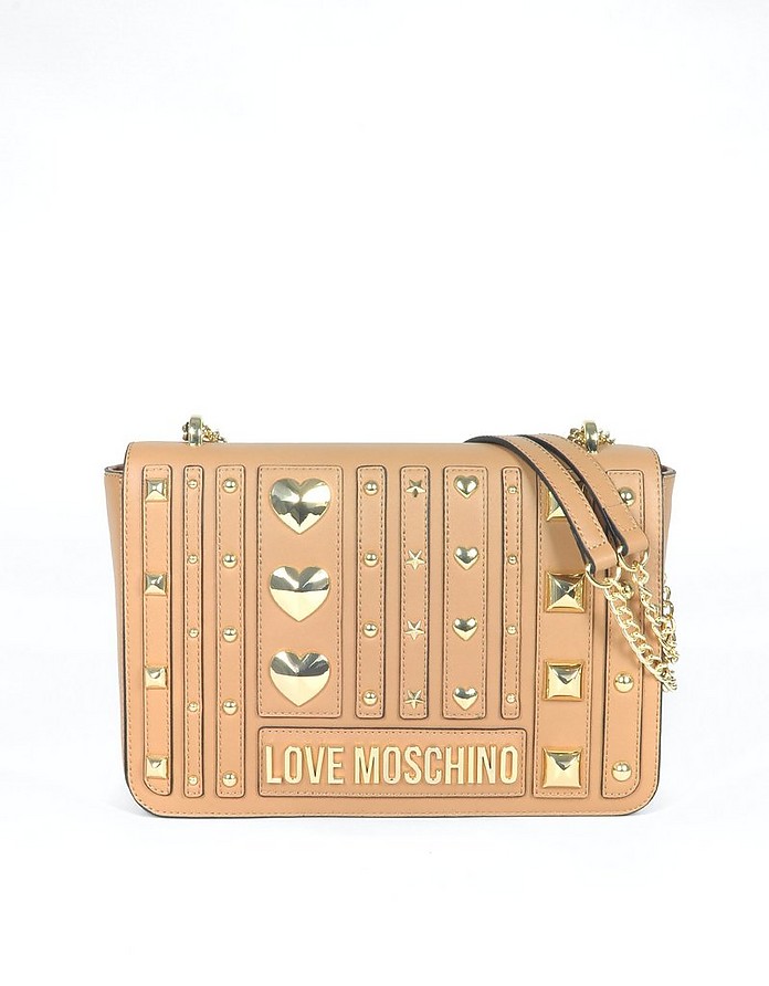 Camel Heart Studs Eco-Leather Shoulder Bag - Love Moschino