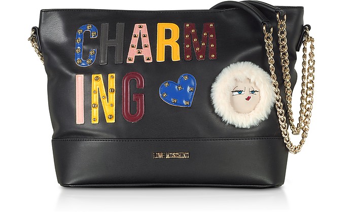 Black Charming Eco- Leather Shoulder Bag - Love Moschino