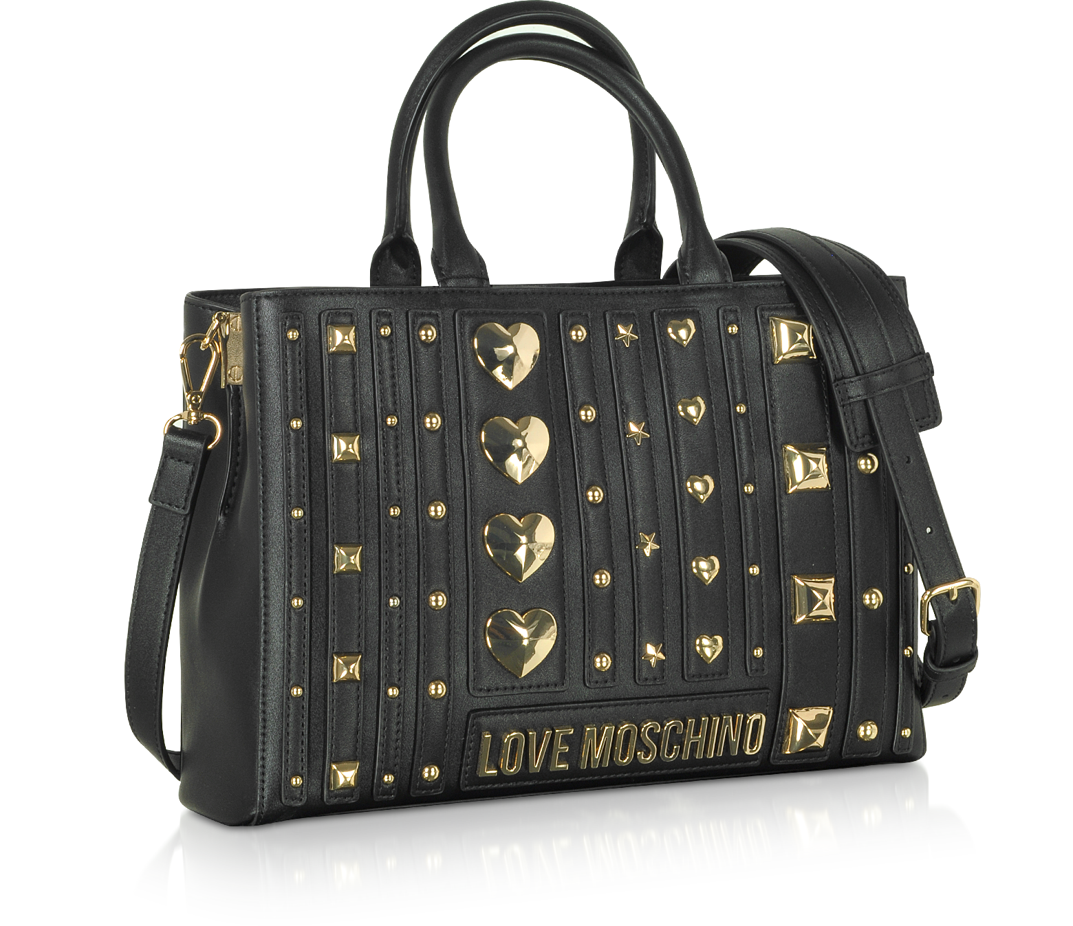 Love Moschino Black Eco- Leather Studded Tote Bag at FORZIERI