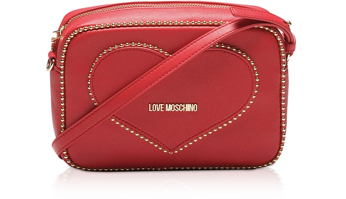 Red Eco- Leather Studded Camera/Belt Bag - Love Moschino