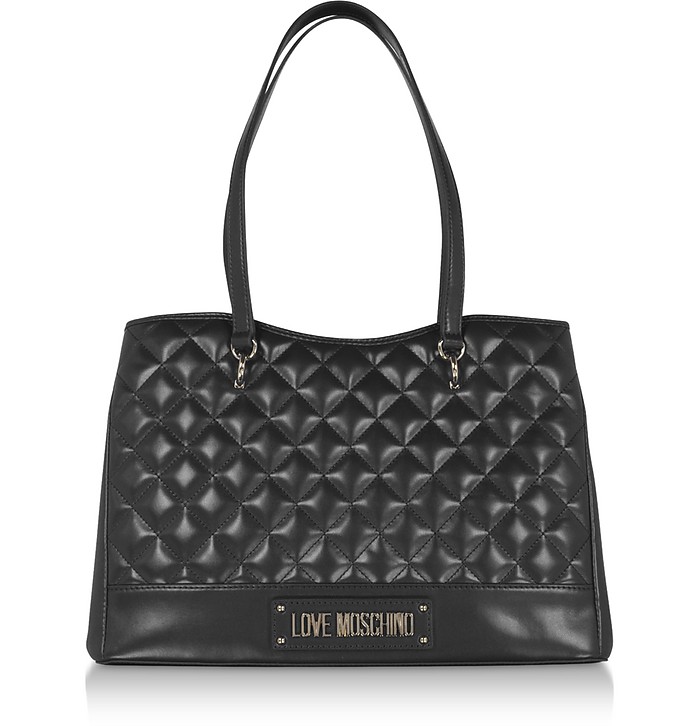 Black Quilted Eco-Leather Tote Bag - Love Moschino