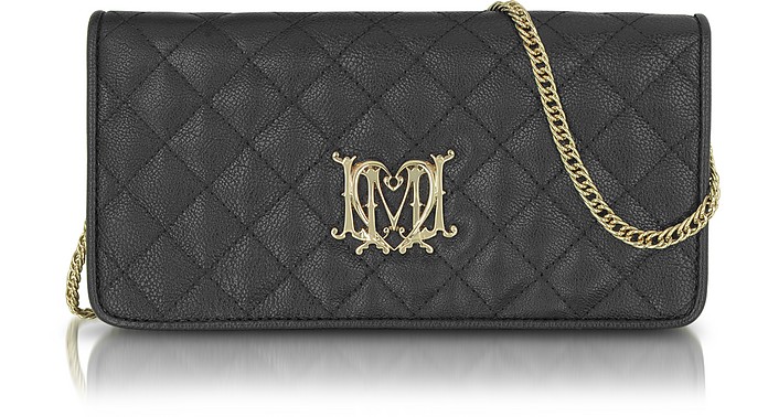 Moschino Black Love Moschino Small Leather Wallet Bag at FORZIERI