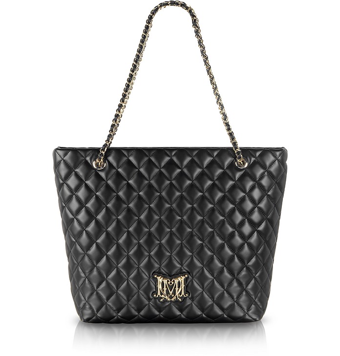 Moschino Black Quilted Eco Leather Tote at FORZIERI