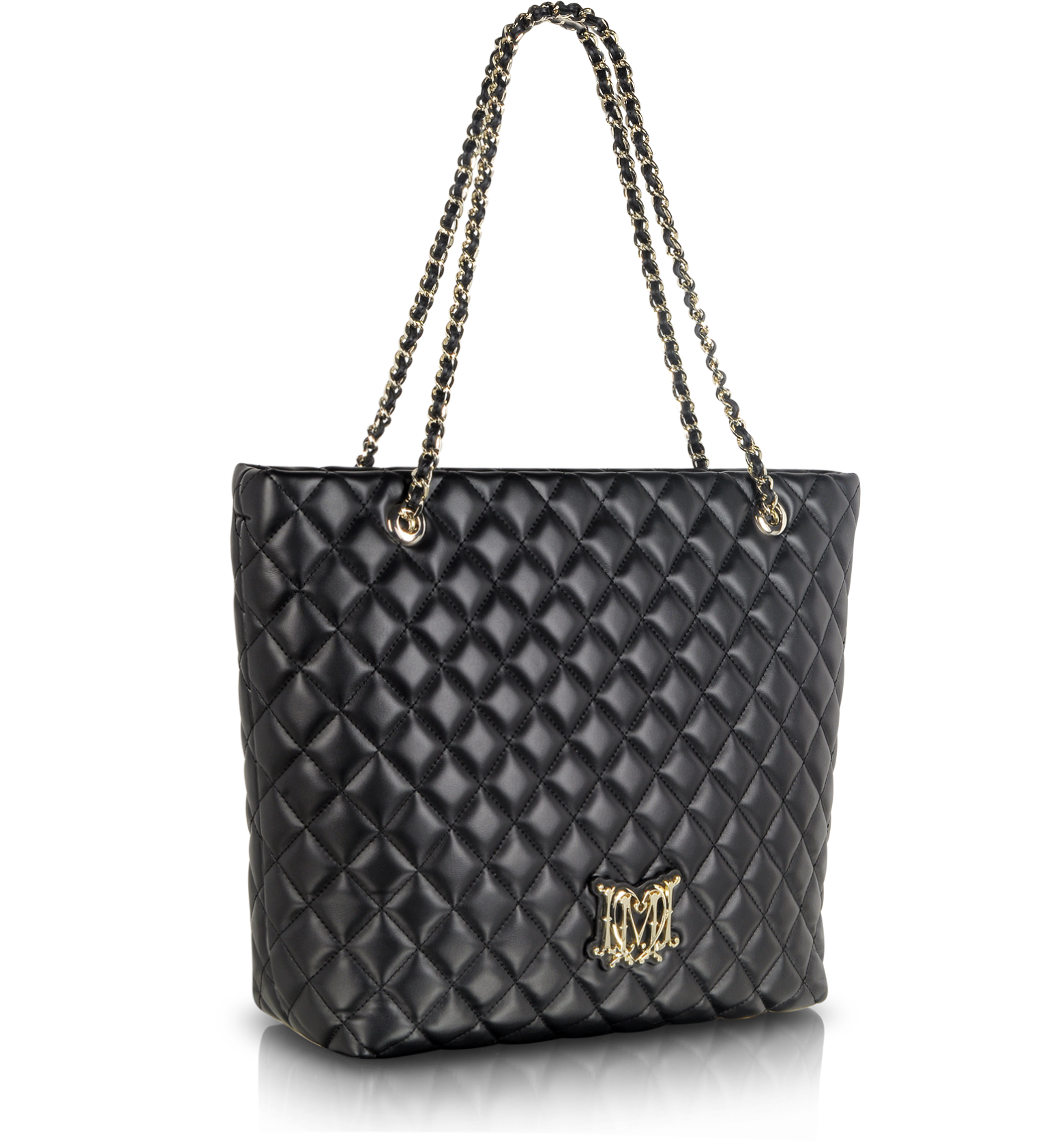 Moschino Black Quilted Eco Leather Tote at FORZIERI