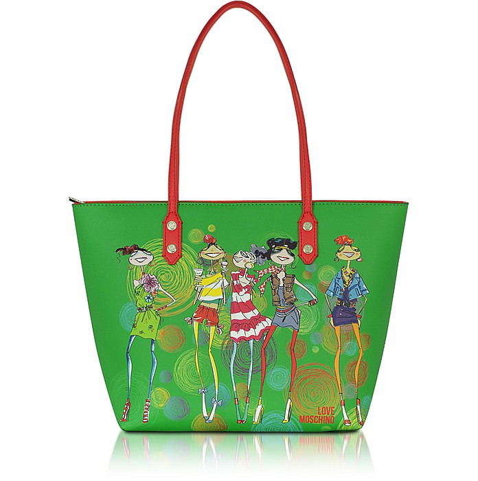 Moschino Green Love Moschino - Large Eco Leather Tote at FORZIERI