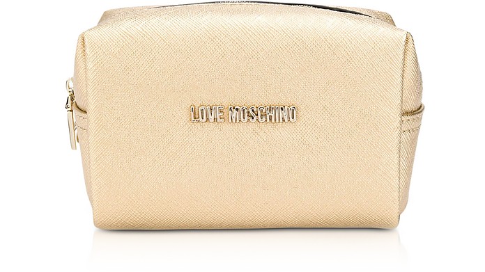 Gold Saffiano Eco-Leather Cosmetic Case - Love Moschino