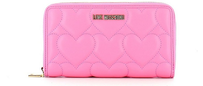 Pink Heart Quilted Zip Around Wallet - Love Moschino