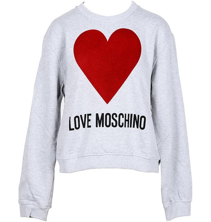 Gray Cotton Women's Sweatshirt w/heart - Love Moschino