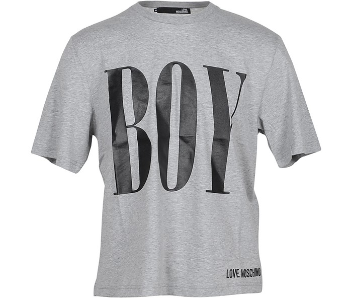 BOY Print Gray Cotton Men's T-Shirt - Love Moschino / u XL[m
