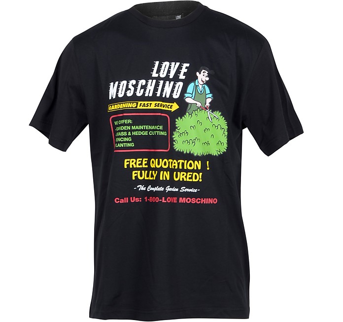 Gardening Printed Black Cotton Men's T-Shirt - Love Moschino