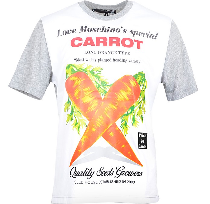 Carrots Print Gray Cotton Men's T-Shirt - Love Moschino