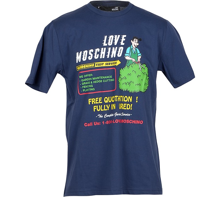Gardening Print Blue Cotton Men's T-Shirt - Love Moschino