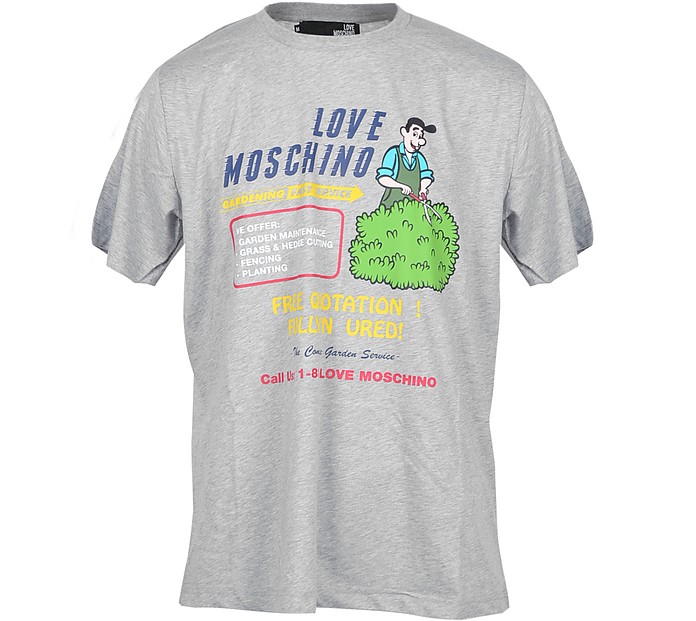 Gardening Print Gray Cotton Men's T-Shirt - Love Moschino