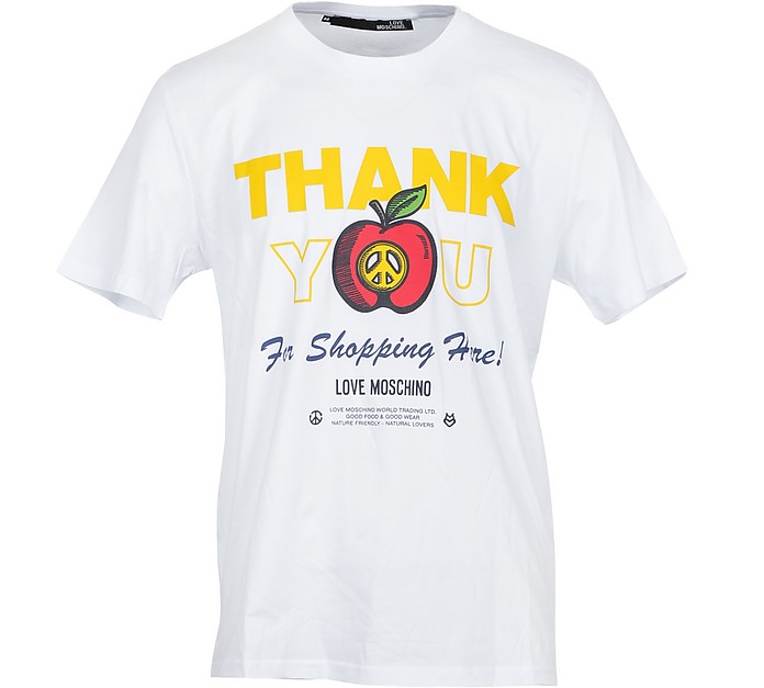 Apple Print White Cotton Men's T-shirt - Love Moschino