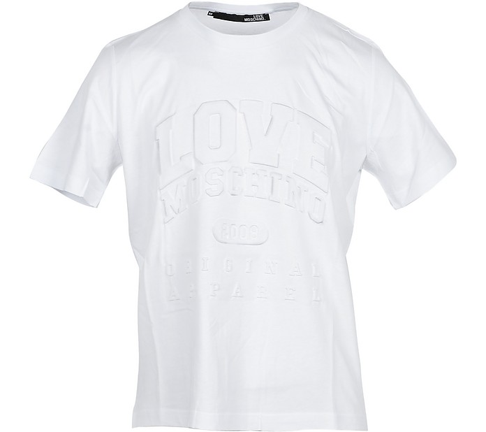 Signature Print White Cotton Men's T-shirt - Love Moschino
