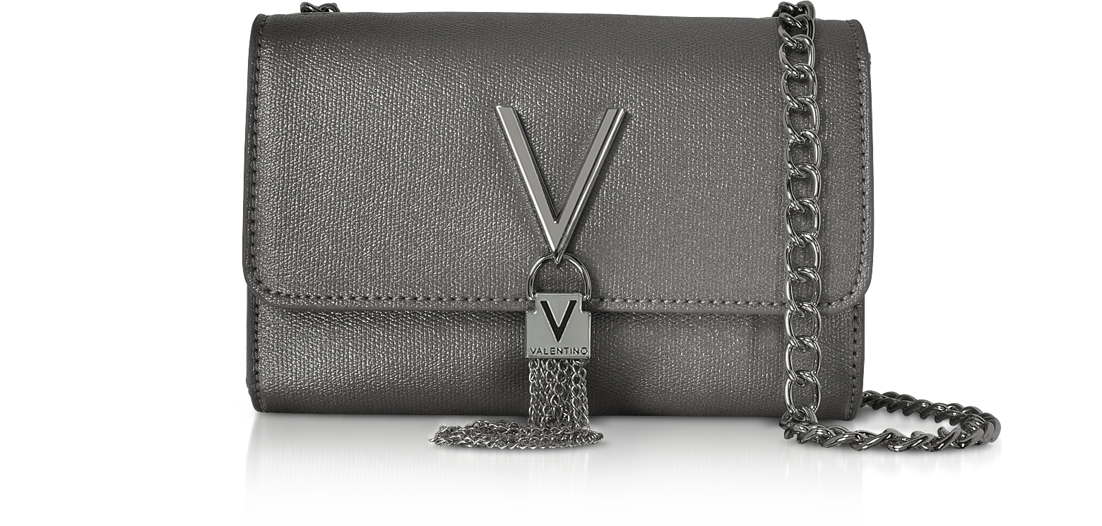 tang Ofte talt Mediate Valentino by Mario Valentino Gunmetal Eco Grained Leather Marilyn Mini  Shoulder Bag at FORZIERI