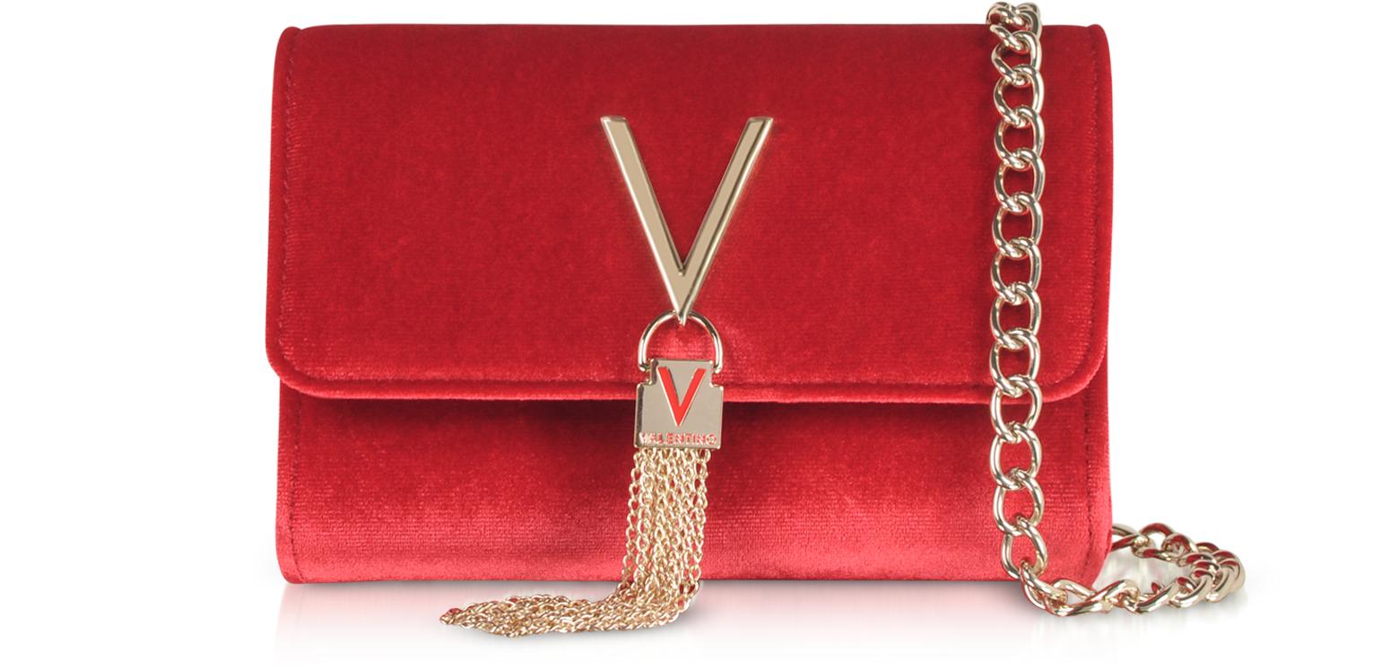 Valentino by Mario Valentino Red Marilyn Velvet Small Shoulder Bag at  FORZIERI