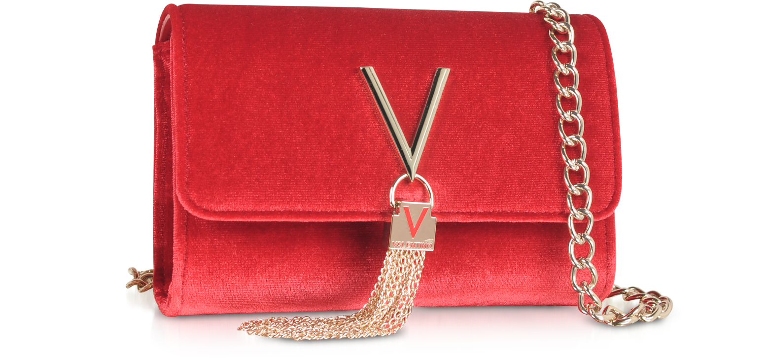 by Valentino Red Marilyn Velvet Small Bag at FORZIERI