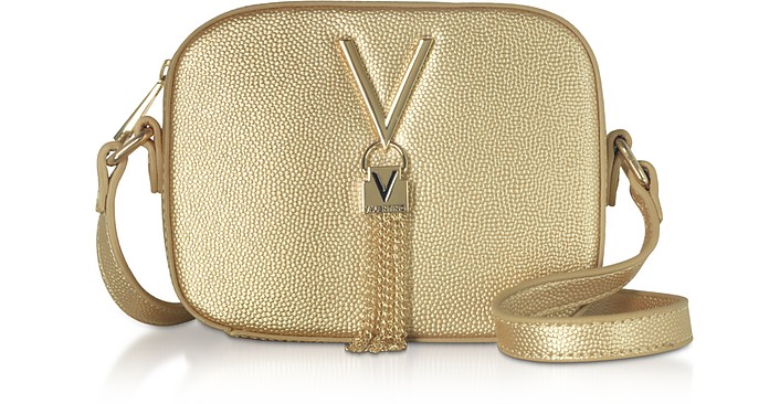 Gold Lizard Embossed Eco Leather Divina Mini Crossbody Bag - VALENTINO by Mario Valentino