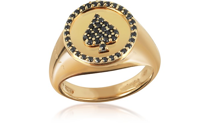 18K Pink gold & 0.24 ctw Black Diamonds Queen Of Spade Pinky Ring - Makova Jewelry