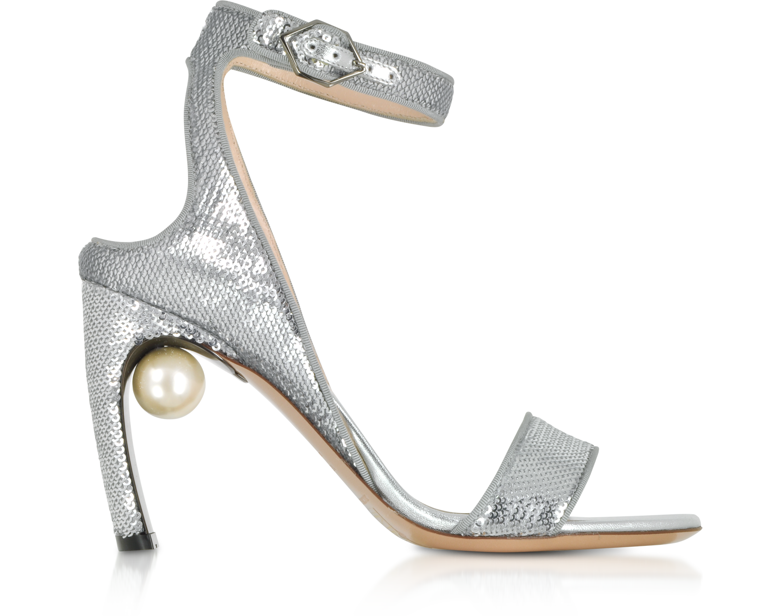 Nicholas Kirkwood Silver Sequins 90mm Lola Pearl Sandals 35 IT/EU
