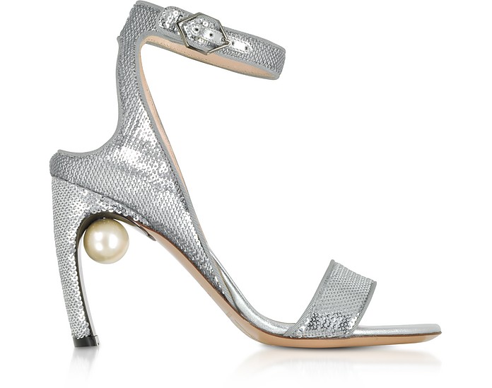 Silver Sequins 90mm Lola Pearl Sandals - Nicholas Kirkwood
