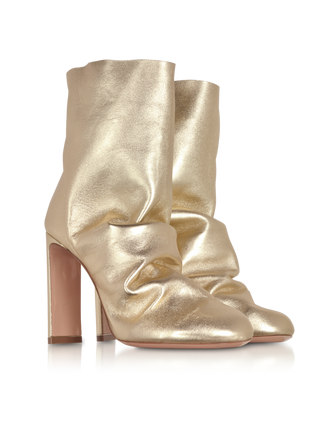 Nicholas Kirkwood Metallic Gold Foil Leather D'arcy Ruched Ankle Booties  Size 38.5 Nicholas Kirkwood