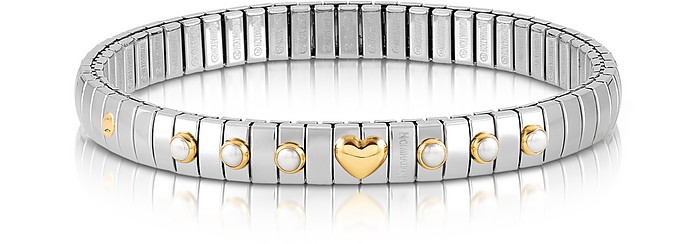 Stainless Steel Women's Bracelet w/White Pearls and Golden Heart - Nomination