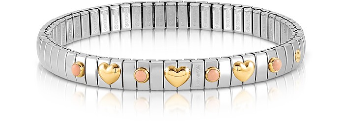Stainless Steel Women's Bracelet w/Golden Hearts and Coral Beads - Nomination