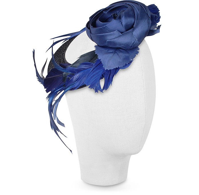 Alba - Night Blue Flower Feather Hat Disc - Nana'