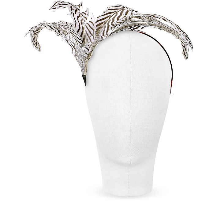 Beverly - Black and White Feather Flower Headband - Nana'